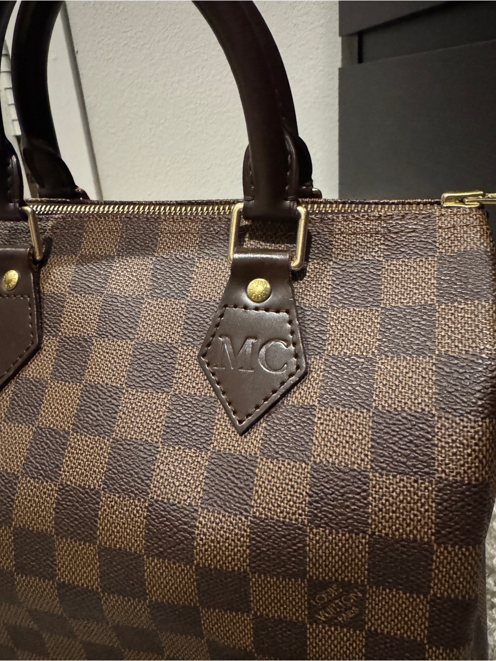 Louis Vuitton Speedy 25 Damier Ebene with strap - Monogrammed “MC” - Picture 6 of 7